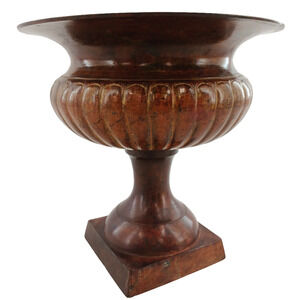 Vintage Carved Hardwood Pedestal Urn Bowl Mahogany-Toned Farmhouse Decor